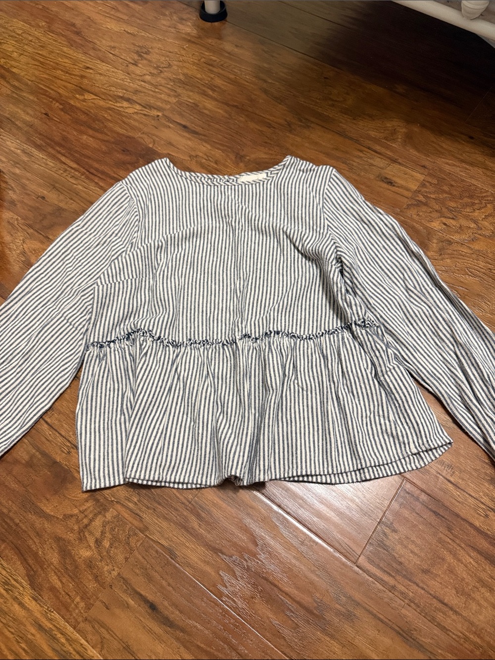 Universal Thread Blue and White Striped Peplum Long-Sleeve Top
